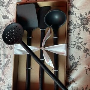 Crate&Barrel Black Silicone Utensils: Ladle, Turner, Spatula, Slotted Spoon